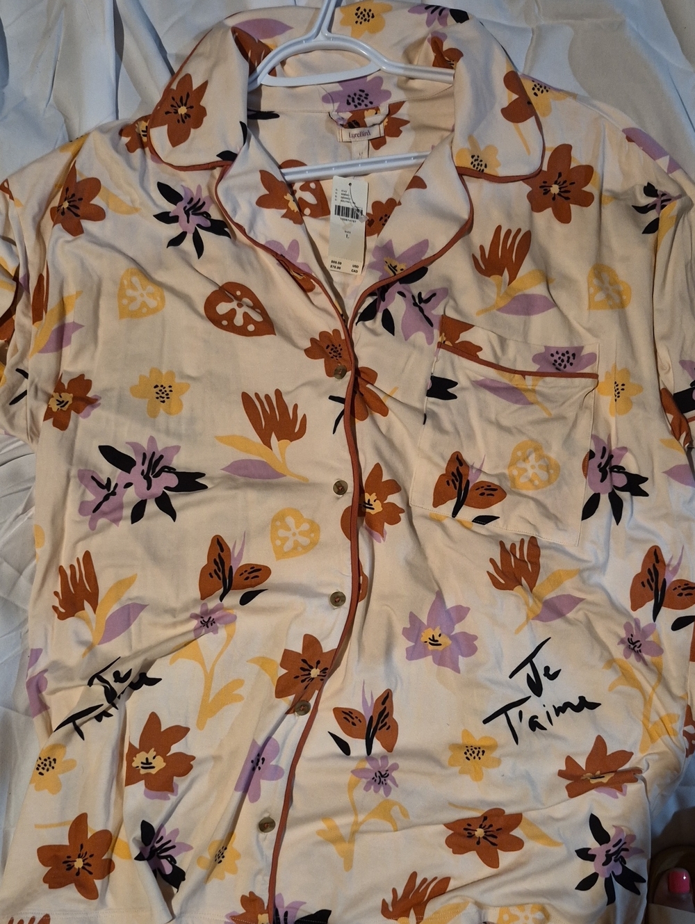 Anthropologie Floral Button-Down Shirt in Cream, Rust & Lavender